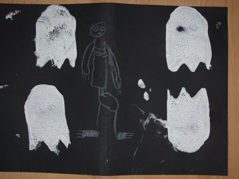 ghost sponge painting with skeleton